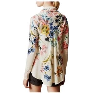 Anthropologie Knitted Knotted Fleur des Champs Cardigan M Cream Linen Cotton